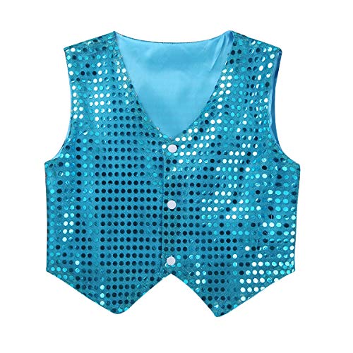 iEFiEL Kinder Mädchen Jungen Anzug Weste Pailletten Anzugjacke - Show Time Latin Tanz Weste Jäckchen Anzugweste Party Dancewear Gr. 122-164 Hellblau 140-152 von iEFiEL