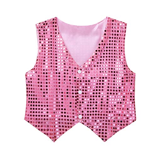 iEFiEL Kinder Mädchen Jungen Anzug Weste Pailletten Anzugjacke - Show Time Latin Tanz Weste Jäckchen Anzugweste Party Dancewear Gr. 122-164 Rosa 122-128 von iEFiEL