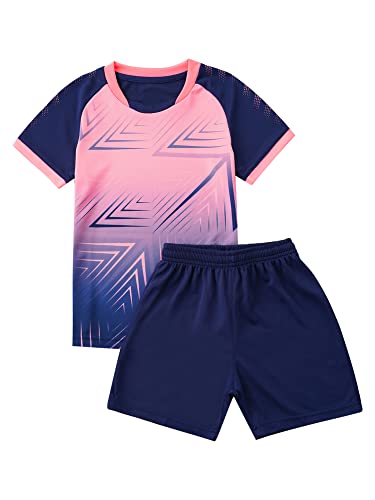 iEFiEL Kinder Mädchen Jungen Fussball Uniform Trikots Set Sportanzug Wettbewerb Sportbekleidung Kurzarm T-Shirt mit Kurze Hosen Shorts Basketball Sport Set Xa Marineblau 158-164 von iEFiEL