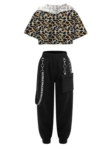 iEFiEL Kinder Mädchen Trainingsanzug Sport Outfits Kapuzenpullover & Lange Hose Leggings Jogginganzug Bekleidung Set Jumper Hip Hop Streetwear X Leopard 134-140 von iEFiEL