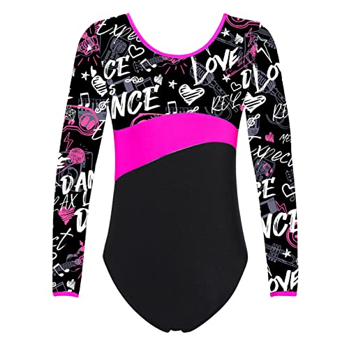 iEFiEL Kinder Mädchen Turnanzug Gymnastik Leotards Glanz Ballettanzug Tanz Abnutzungs Bodysuit Spleiß-Stil Trikot Anzug X Schwarz + Rosa 134-140 von iEFiEL