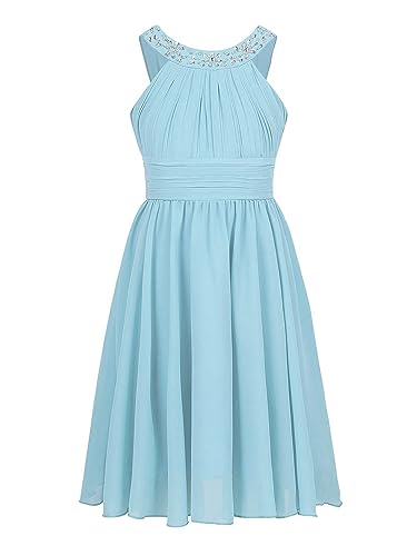 iEFiEL Kinder Prinzessin Kleid Mädchen Festlich Kleid Glitzer Hochzeits Blumenmädchenkleid Festzug Abendkleid Kommunionkleid Himmelblau 176 von iEFiEL