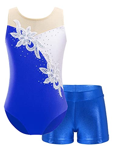 iEFiEL Mädchen Einhörner Turnanzug Glänzend Gymnastik Leotard Kinder Kleidung Set Ballett Trikot Tanz Kostüme mit Überkreuzte Träger W Royal Blau 134-140 von iEFiEL