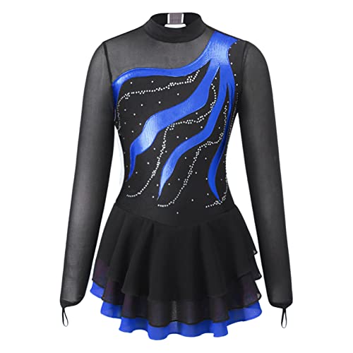 iEFiEL Mädchen Eiskunstlauf Kleider Langarm Glitzer Ballettkleid Swing Kleid Schaukel Tanzkleid Turnanzug Kinder Tanzkostüme Za Royal Blau 140 von iEFiEL