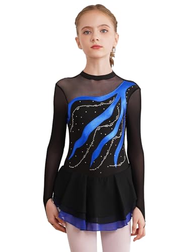 iEFiEL Mädchen Eiskunstlauf Kleider Langarm Glitzer Ballettkleid Swing Kleid Schaukel Tanzkleid Turnanzug Kinder Tanzkostüme Za Royal Blau 164 von iEFiEL