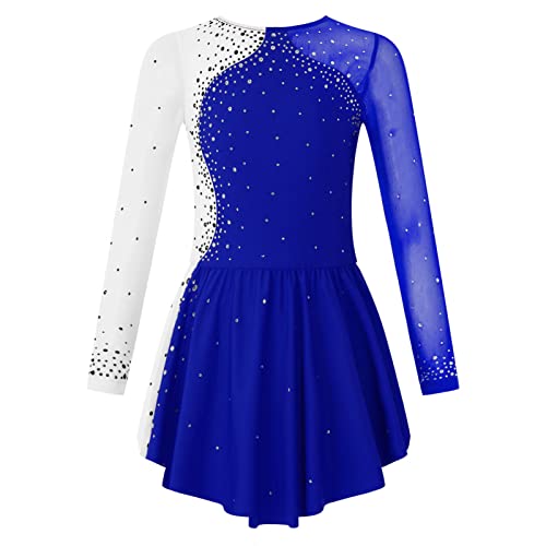 iEFiEL Mädchen Eiskunstlauf Kleider Langarm Glitzer Ballettkleid Swing Kleid Schaukel Tanzkleid Turnanzug Kinder Tanzkostüme Zd Royal Blau 140 von iEFiEL