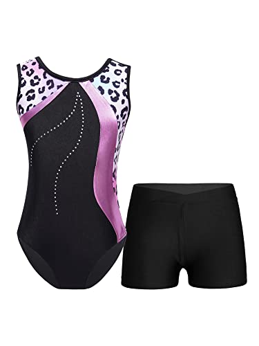 iEFiEL Mädchen Glitzer Turnanzug Ärmellose Leotards Rückenfrei Ballettanzug mit Strass Ballettkleidung Gymnastikbody Tanzkostüm Rosa Leopard 122-128 von iEFiEL