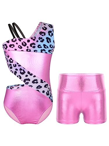 iEFiEL Mädchen Glitzer Turnanzug Ärmellose Leotards Rückenfrei Ballettanzug mit Strass Ballettkleidung Gymnastikbody Tanzkostüm Xa Leopard 122-128 von iEFiEL