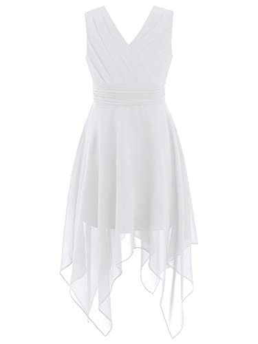 iEFiEL Mädchen Kinder Kleider Festlich Kleid Ärmellose Chiffonkleid Hochzeit Blumenmädchenkleid Festzug Party Kleid Strandkleid Weiß Chiffon 134-140 von iEFiEL