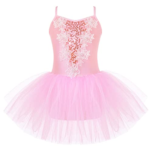 iEFiEL Mädchen Glitzer Ballettkleid Ärmellose Ballett Trikotanzug Ballettanzug mit Tütü Rock Tanzkleid Wettkämpfe Kostüm Xa Rosa 146-152 von iEFiEL