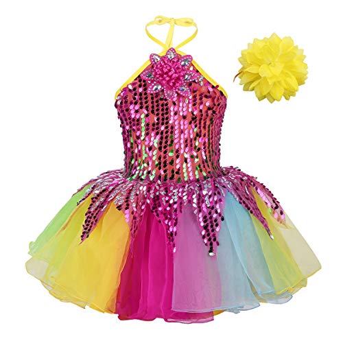 iEFiEL Mädchen Kleid Ballettkleid Pailletten Kleid Tütü Ballett Trikot Kinder Tanz Kostüm Prinzessin Kleid Weihnachten Verkleidung Karneval Party Fest Bunt 110-116 von iEFiEL