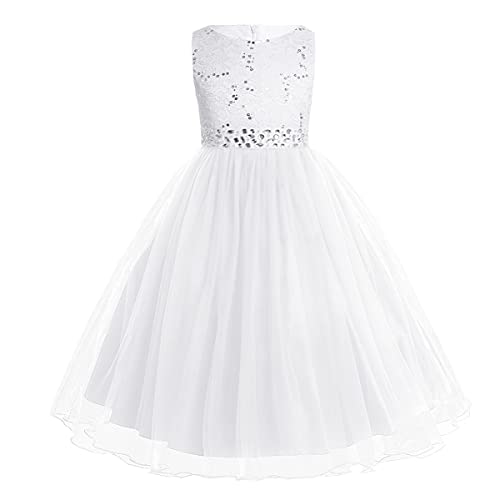 iEFiEL Mädchen Kleid festlich Lange Blumenmädchenkleider für Hochzeits Festkleid Kinder Brautjungfern Kleid 92 104 116 128 140 152 164 176 Weiß 140 von iEFiEL