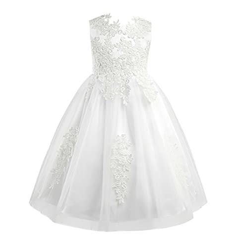 iEFiEL Mädchen Kommunionskleid Kinder Kleid Festlich Party Prinzessin Kleid Hochzeits Blumenmädchenkleider Tüllkleid Festzug Elfenbein 116 von iEFiEL