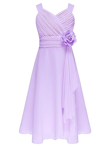 iEFiEL Mädchen Kleider Festlich mit 3D Blumen Herzausschnitt Blumenmädchenkleid Hochzeitskleid Kinderkleid Chiffon Partykleid Sommer Strandkleid A Lavendel 110-116 von iEFiEL