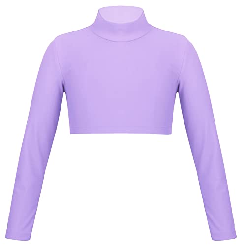 iEFiEL Mädchen Langarm Shirt Rollkragen Top Bauchfrei Oberteil Bluse Crop Top für Ballett Tanz Yoga Sport Workout Tanzbekleidung Lavendel 152 von iEFiEL