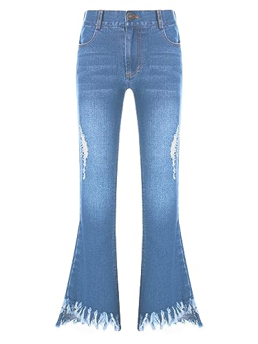 iEFiEL Mädchen Schlaghose 70er Vintage Jeanshosen Bootcut Jeans Slim Fit Jeanshose Casual Cargohosen Freizeithosen Hellblau 122-128 von iEFiEL