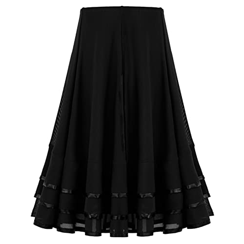 iEFiEL Mädchen Tanzrock Lang Chiffon Ballettrock Wickelrock Streifen Maxi Rock Tanzkleid für Ballett Latein Salsa Rumba Tanzbauch Sommer Kleid Schwarz 152 von iEFiEL