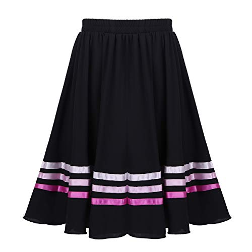 iEFiEL Mädchen Tanzrock Lang Chiffon Ballettrock Wickelrock Streifen Maxi Rock Tanzkleid für Ballett Latein Salsa Rumba Tanzbauch Sommer Kleid Schwarz&Rosa 116 von iEFiEL