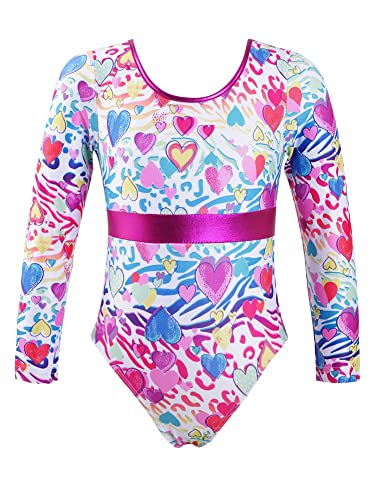 iEFiEL Mädchen Turnanzug Langarm Leotard Gymnastikanzug Einhörner Muster Tanzbody Balltett Anzug Mit Kreuzen Rückchen Weiß + Rosa 122-128 von iEFiEL