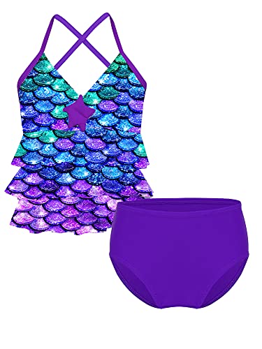 iEFiEL Meerjungfrau Bikini Set Mädchen Tankini Badeanzug Sommer Badebekleidung mit Fischschuppen gr. 98 104 116 128 140 152 164 A Lila + Blau 104 iEFiEL Meerjungfrau Bikini Set Mädchen Tankini Badeanzug Sommer Badebekleidung mit Fischschuppen gr. 98 104 116 128 140 152 164 A Lila + Blau 104 von iEFiEL