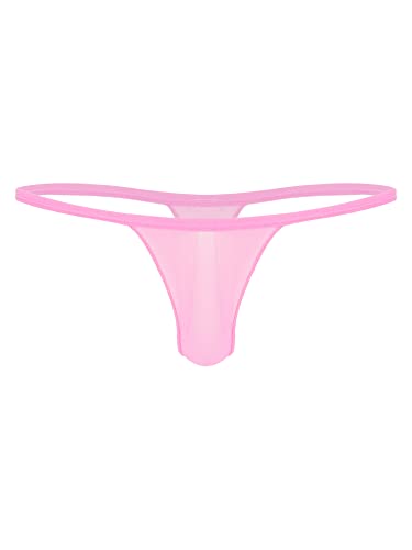 iEFiEL Sissy Herren Slips Unterhosen Männer Slip Unterwäsche T-Back Strings Tanga Nachtwäsche Ouvert-Panty Höschen mit Rüschen X Rosa M von iEFiEL