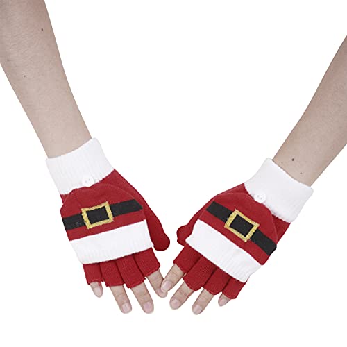iEFiEL Süße Weihnachtshandschuhe Warme Weiche Winterhandschuhe Fingerlos Handschuhe Baumwolle Halb Fingerhandschuhe mit Flip-Top für Mädchen Frauen Rot&Weiss One Size von iEFiEL