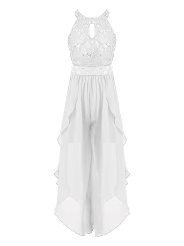 iEFiEL Sweet Prinzessin Lace Blumenmädchenkleider für Hochzeits Brautjungfern Mädchen Kleid Festlich Kinder Overall Jumpsuit Gr. 104-176 Za Weiß 128 von iEFiEL