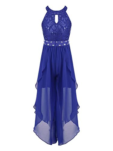 iEFiEL Sweet Prinzessin Lace Blumenmädchenkleider für Hochzeits Brautjungfern Mädchen Kleid Festlich Kinder Overall Jumpsuit Gr. 104-176 Za Royal Blau 116 von iEFiEL