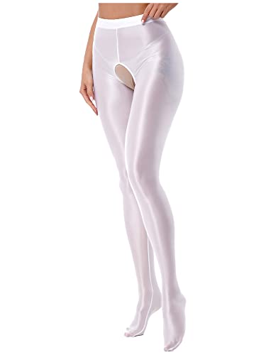 iEFiEL Topmodisch Damen glänzende Strumpfhose Blickdichte Silk Strumpfhosen Tanzstrumpfhose 70den Strümpfe Frauen Shaping Socken Öl Socken Shiny gr. M-XL X Weiß Ouvert XXL von iEFiEL