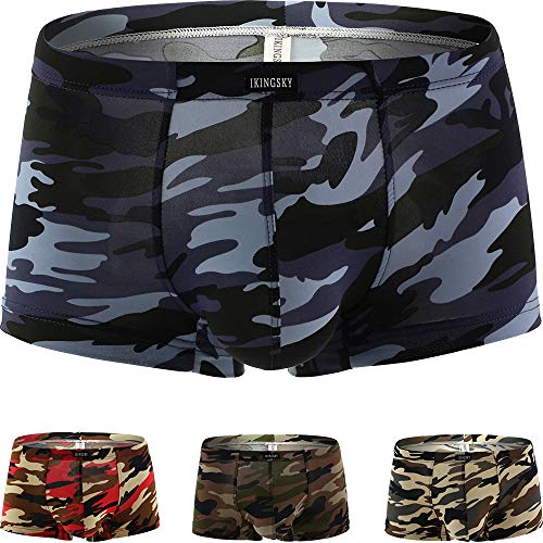 iKingsky Die Tarnung Pouch Herren Retroshorts Dehnbares Ausbuchtung Unterwäsche fur Männer Sexy Aiedrigen Taillen Unterhose (Large, 4er Pack) von iKingsky