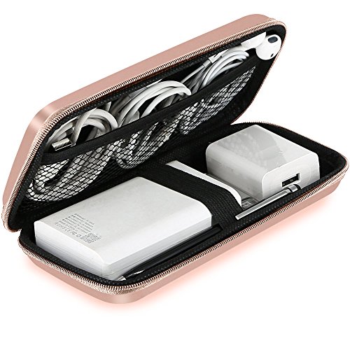 iMangoo Stoßfeste Tragetasche aus EVA-Material, stoßfest, 12000 mAh, für Reisen, USB-Kabel, Organizer, Ohrstöpseltasche, Zubehör, glatte Beschichtung mit Reißverschluss, Long, rose gold von iMangoo