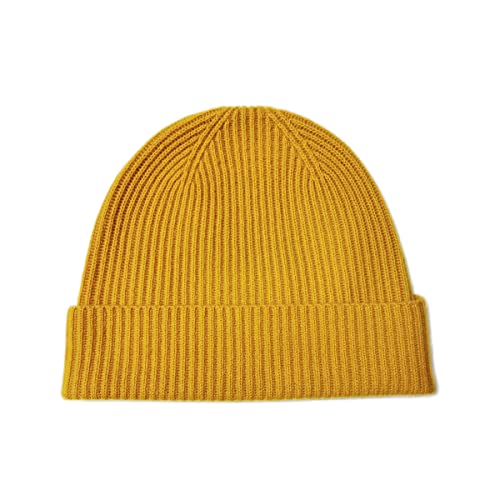 100 % reines Kaschmir, gerippte Beanie-Mütze, Totenkopf-Mütze, für Damen und Herren, Unisex in 3-lagigen Garnen, hergestellt von Prime Cashmere Yarns (gelb) von iMongol