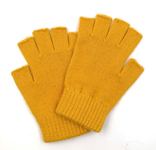 Fingerlose Handschuhe aus reiner, mongolischer Wolle für Damen und Herren, Fäustlinge gelb gelb von iMongol