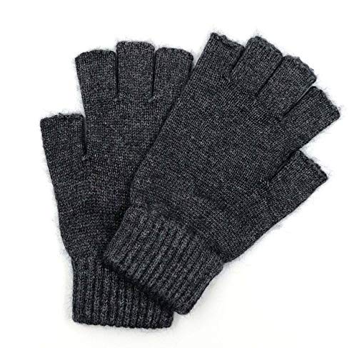 Mongolische reine Wolle Damen Herren Halbfinger Mittel fingerlose Handschuhe Fäustlinge, dunkelgrau, M von Favoreal