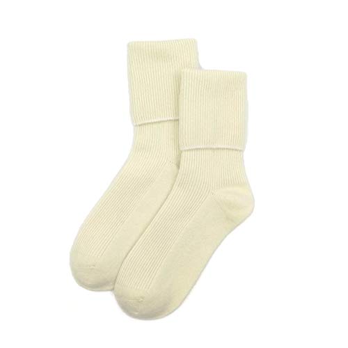 iMongol Bettsocken aus 100 % reinem Kaschmir, für Damen, Ehefrau, Mutter, glatte Zehen und Ferse von Hand nähen, warme und gemütliche Socken, Einheitsgröße (1 Paar), elfenbeinfarben, 4-7 von iMongol