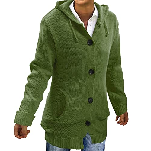 iTNHFP Vintage Sweater Damen Pullover Warmer Knopf Lange Strickfrauen Hoodie Lässige Bluse Pullover Tops Pullover Festliche Hosenanzüge Brautmutter (Green, XXXXXL) von iTNHFP