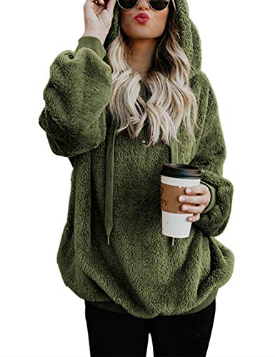 iWoo Pullover Damen Hoodie Winter Lose Warm Kapuzenpullover Teddy-Fleece Langarm Oversize Sweatshirt Mit Kapuze(Armee Grün,S) von iWoo