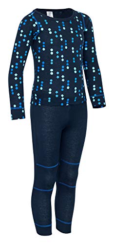 icefeld® - atmungsaktives Thermo-Unterwäsche Set für Kinder - warme Wäsche aus langärmligem Oberteil + Langer Unterhose (ÖkoTex100) in Marineblau gepunktet 110/116 von icefeld