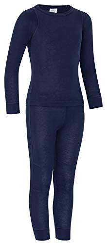 icefeld® - atmungsaktives Thermo-Unterwäsche Set für Kinder - warme Wäsche aus langärmligem Oberteil + Langer Unterhose (ÖkoTex100) in blau oder pink (122/128, Marineblau) von icefeld