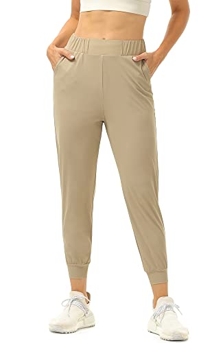 icyzone Damen Jogginghose Leichte 3/4 Trekkinghose Sporthose Atmungsaktiv Fitness Lounge Hose mit Tasche (Gravel, S) von icyzone