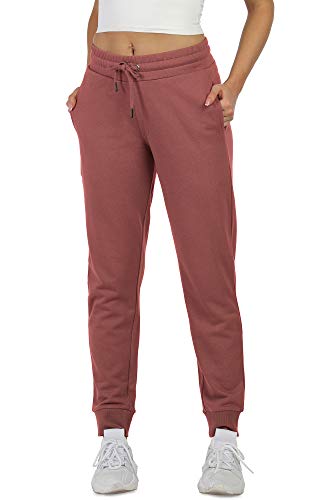 icyzone Damen Jogginghose Sweathose Baumwolle Lang Sporthose Hohe Taille Freizeithose mit Taschen (M, Dusty Pink) von icyzone