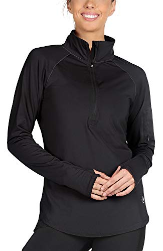 icyzone Damen Laufjacke Trainingsjacke 1/2 Zip Langarm Laufshirt im Winter (Schwarz, XL) von icyzone