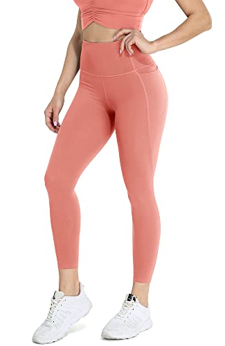 icyzone Damen Sport Leggings 7/8 Hohe Taille Yoga Tights Sport Hose Jogginghose mit Tasche (M, Rustic Coral) von icyzone