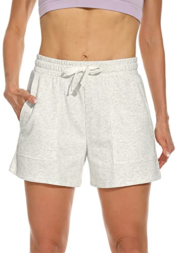 icyzone Damen Sport Shorts Laufshorts, Kurze Sporthose Jogginghose, Sommer Casual Sweatshorts (L, Light Gray) von icyzone