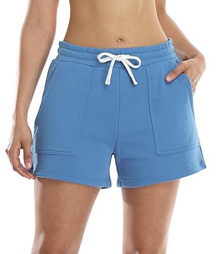 icyzone Damen Sport Shorts Laufshorts, Kurze Sporthose Jogginghose, Sommer Casual Sweatshorts (L, Royal Blue) von icyzone