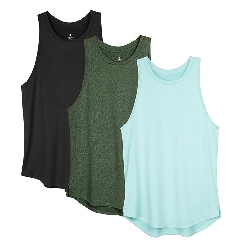 icyzone Damen Sport Tank Top Racerback Fitness Laufen Shirt Sport Oberteile Yoga Gym Top, 3er Pack (S, Solid Black/Dark Green/Aqua) von icyzone