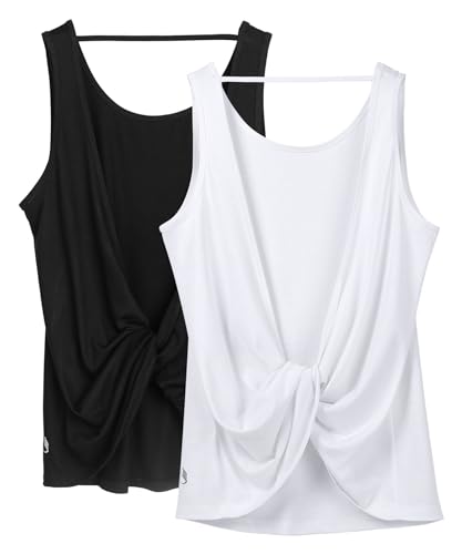 icyzone Damen Sport Tank Top Rückenfrei, Fitness Yoga Shirt Ärmellose Gym Sport Oberteil, 2er Pack (M, Black*/White*) von icyzone