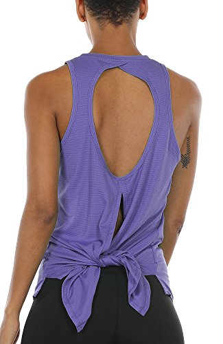 icyzone Damen Sport Top Yoga Fitness Shirt Rückenfrei Oberteil Atmungsaktive Laufshirt (XL, Lavender) von icyzone