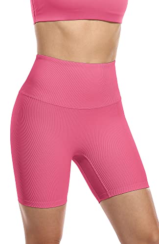 icyzone Damen Sport Yoga Shorts Kurze Sporthose Laufshorts Hohe Taille Fitness Gym Shorts (M, Pink Lychee) von icyzone