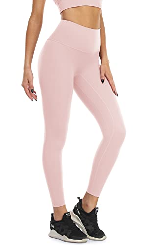 icyzone Damen Sports Leggings 7/8 Sporthose Naked Feeling Yoga Hose Hohe Taille Blickdicht Fitness Gym Leggins (L, Rose Pink) von icyzone